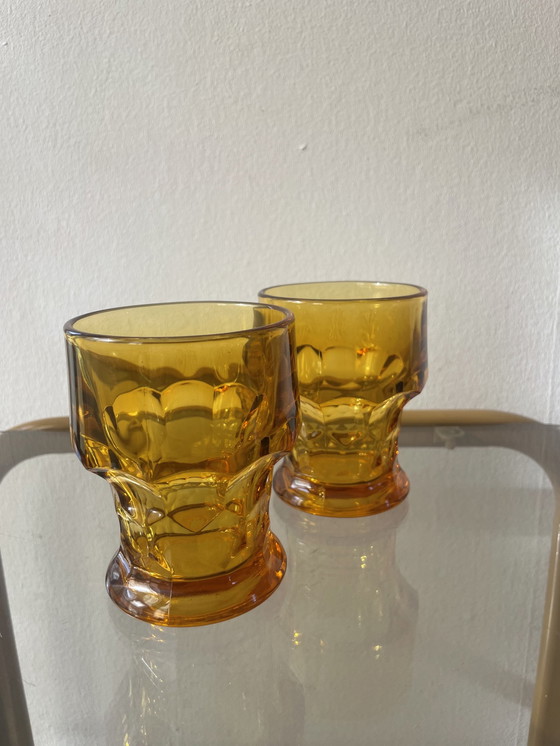 Image 1 of Set Of 6 Georgian Amber Glasses From Italy 