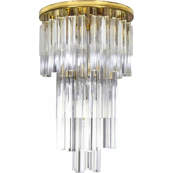 Image 1 of Vintage glass and brass waterfall chandelier by Venini, Italy