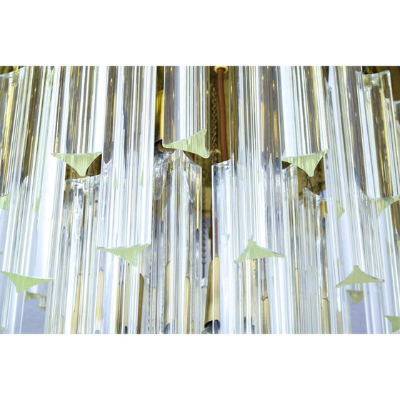 Image 1 of Vintage glass and brass waterfall chandelier by Venini, Italy