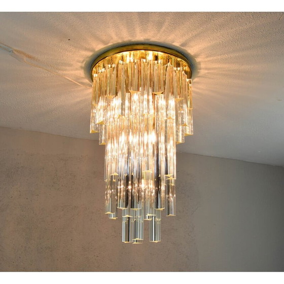 Image 1 of Vintage glass and brass waterfall chandelier by Venini, Italy