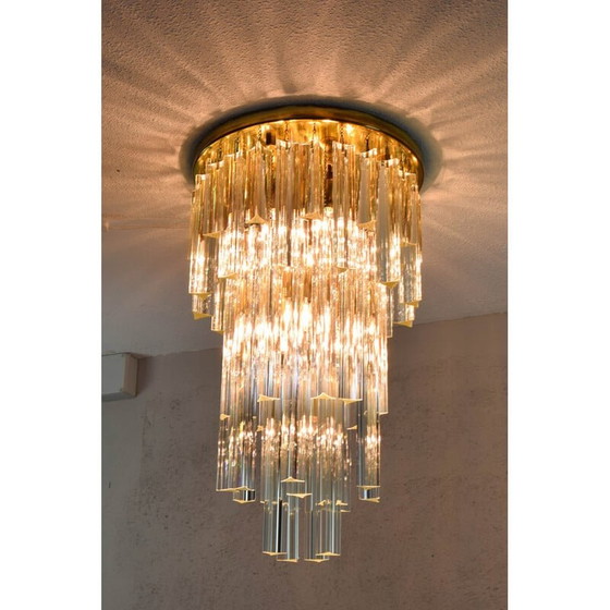 Image 1 of Vintage glass and brass waterfall chandelier by Venini, Italy