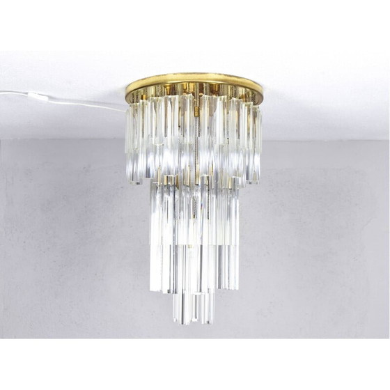 Image 1 of Vintage glass and brass waterfall chandelier by Venini, Italy
