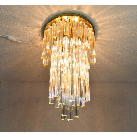 Image 1 of Vintage glass and brass waterfall chandelier by Venini, Italy