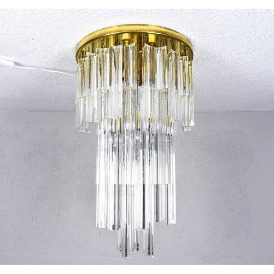 Image 1 of Vintage glass and brass waterfall chandelier by Venini, Italy