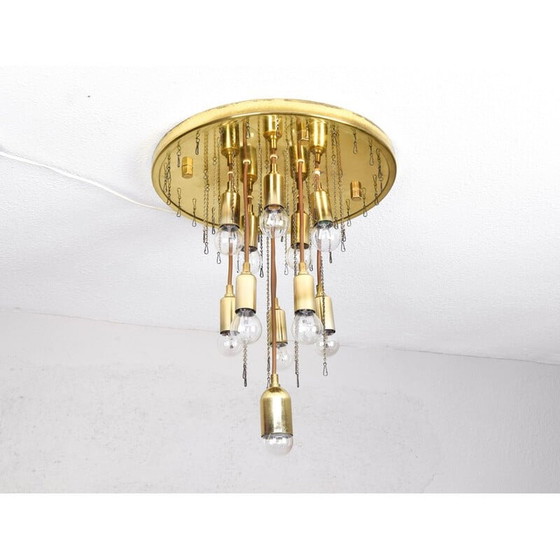Image 1 of Vintage glass and brass waterfall chandelier by Venini, Italy