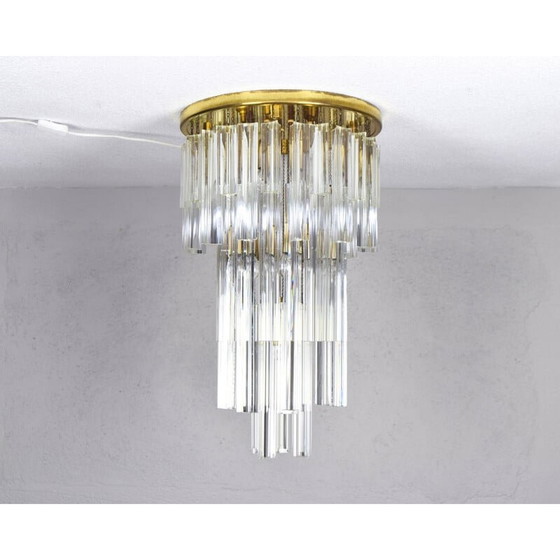 Image 1 of Vintage glass and brass waterfall chandelier by Venini, Italy