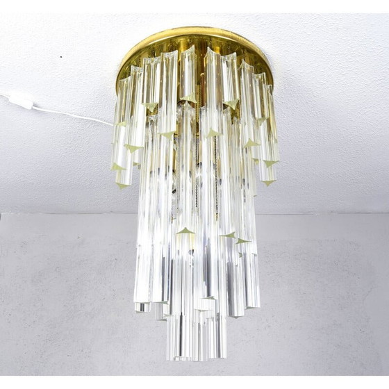Image 1 of Vintage glass and brass waterfall chandelier by Venini, Italy