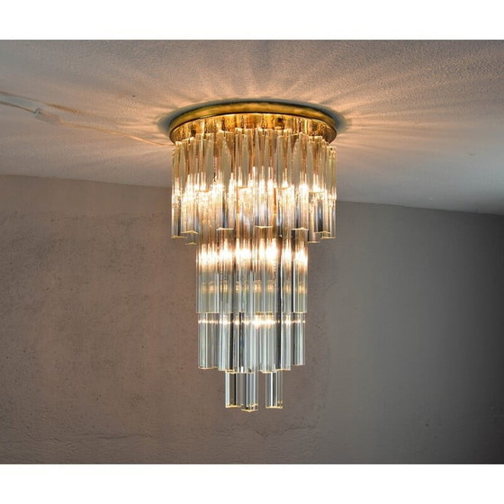 Image 1 of Vintage glass and brass waterfall chandelier by Venini, Italy