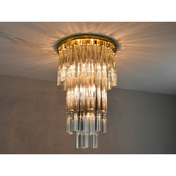 Image 1 of Vintage glass and brass waterfall chandelier by Venini, Italy