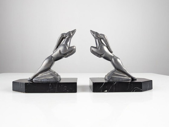 Image 1 of Original Antique Art Deco ''Gazelle” Bookends By H. Moreau 