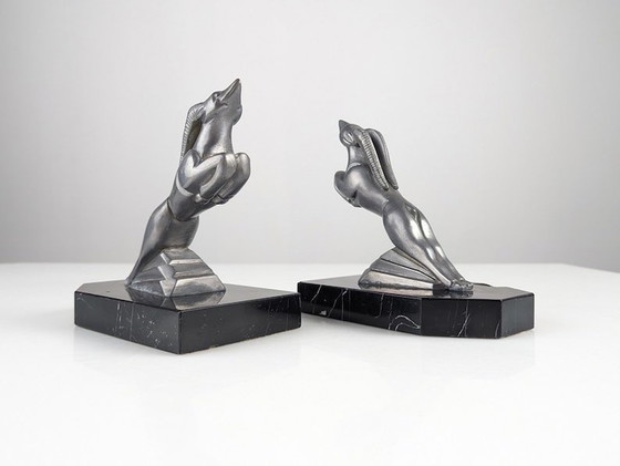 Image 1 of Original Antique Art Deco ''Gazelle” Bookends By H. Moreau 