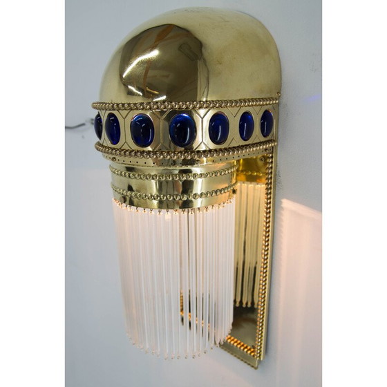 Image 1 of Vintage Art Nouveau brass and crystal wall lamp, 1910s