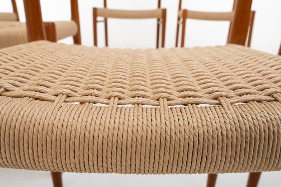 Image 1 of Teak Papercord Dining Chairs by Niels O. Møller for J.L. Møllers, 1960s, Set of 8