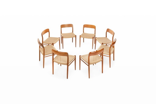 Teak Papercord Dining Chairs by Niels O. Møller for J.L. Møllers, 1960s, Set of 8