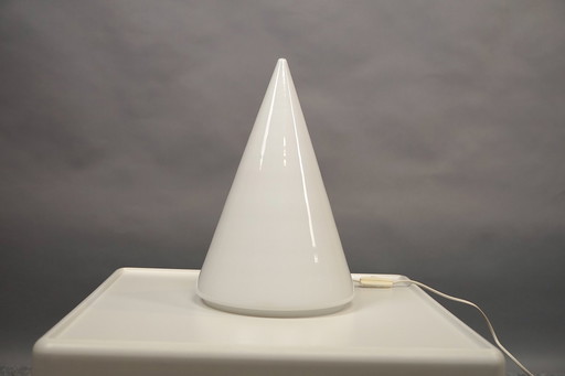 Conical vintage lamp made of opail glass, 1970s