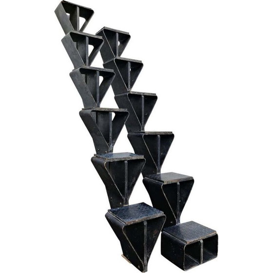 Image 1 of Vintage wooden staircase with Pirelli rubber tiles by Jules Wabbes Belgium