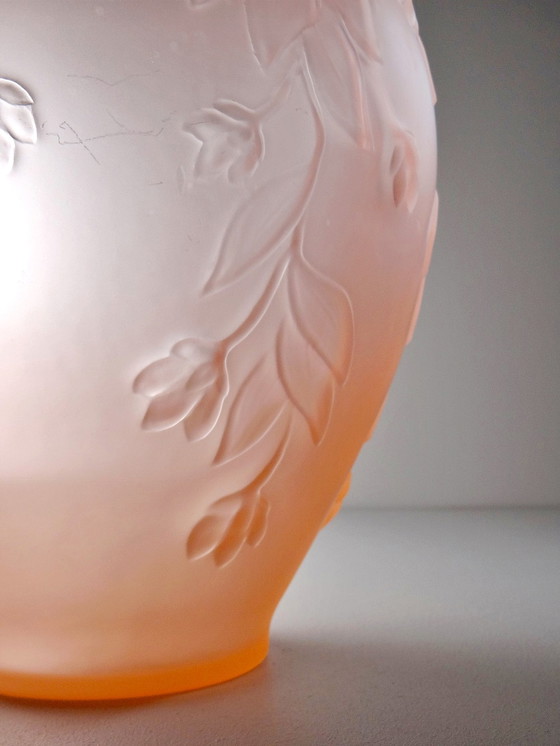 Image 1 of Large art deco style vase in molded/pressed pink glass paste