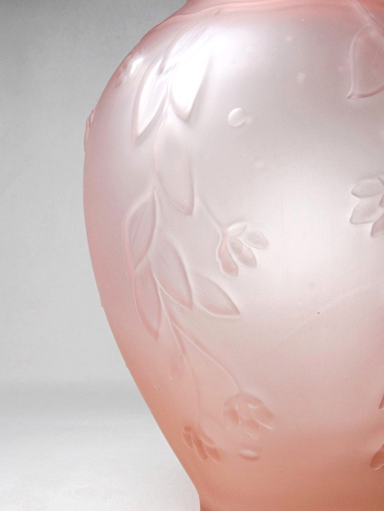 Image 1 of Large art deco style vase in molded/pressed pink glass paste