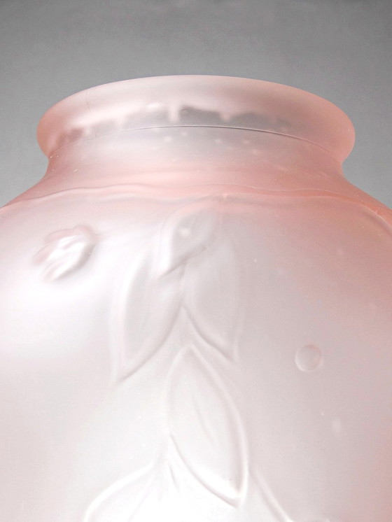 Image 1 of Large art deco style vase in molded/pressed pink glass paste