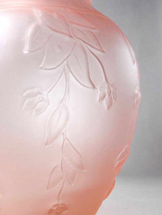 Image 1 of Large art deco style vase in molded/pressed pink glass paste