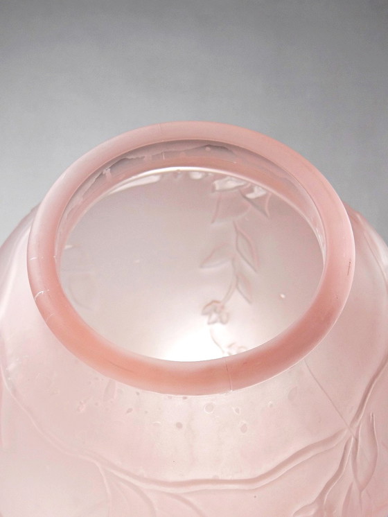 Image 1 of Large art deco style vase in molded/pressed pink glass paste