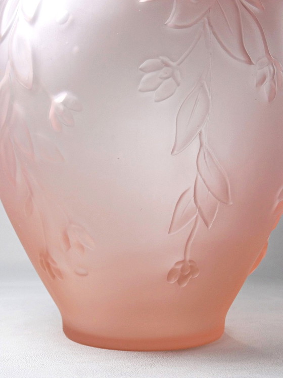 Image 1 of Large art deco style vase in molded/pressed pink glass paste