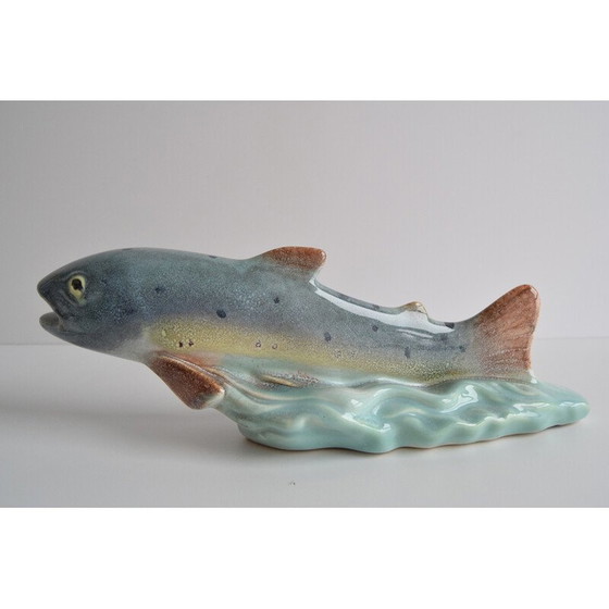 Image 1 of Art Deco vintage sculpture Trout by Ditmar Urbach Znojmo factory, Czechoslovakia 1940s