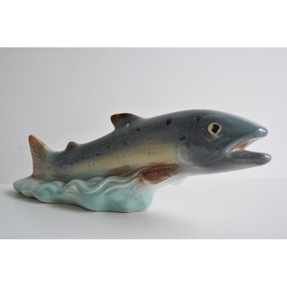 Image 1 of Art Deco vintage sculpture Trout by Ditmar Urbach Znojmo factory, Czechoslovakia 1940s