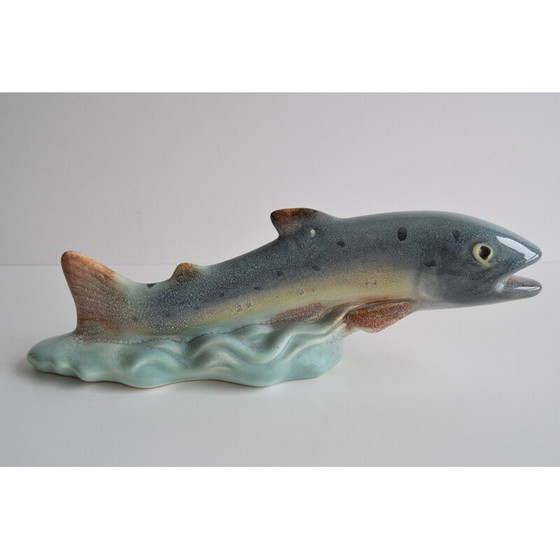 Image 1 of Art Deco vintage sculpture Trout by Ditmar Urbach Znojmo factory, Czechoslovakia 1940s