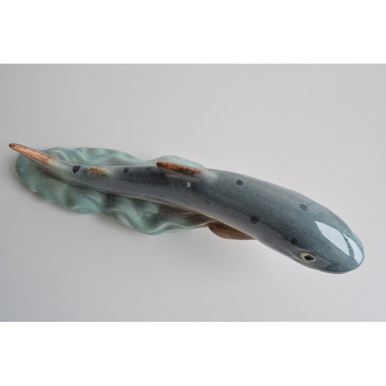 Image 1 of Art Deco vintage sculpture Trout by Ditmar Urbach Znojmo factory, Czechoslovakia 1940s