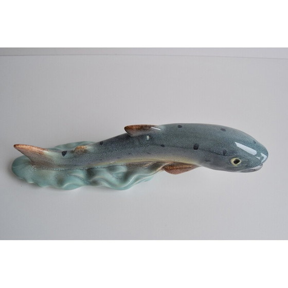 Image 1 of Art Deco vintage sculpture Trout by Ditmar Urbach Znojmo factory, Czechoslovakia 1940s