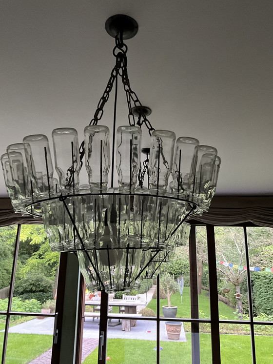 Image 1 of 2x Iron Chandelier With 49 Glass Bottles