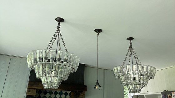 Image 1 of 2x Iron Chandelier With 49 Glass Bottles