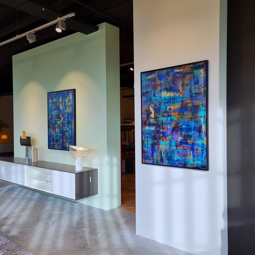 Frances Eckhardt - 90x120 Abstract Paintings Diptych Blue