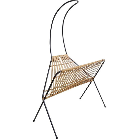 Image 1 of Vintage metal and rattan magazine rack in the shape of a rope