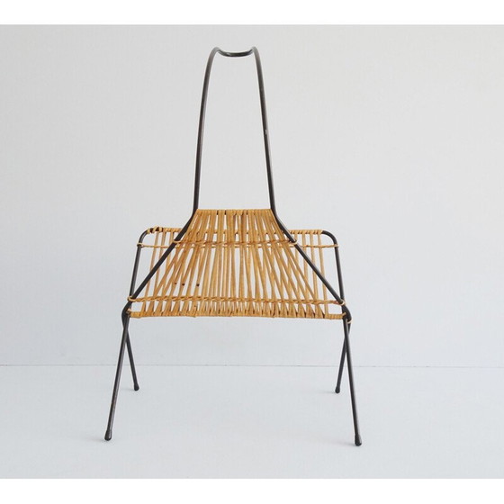 Image 1 of Vintage metal and rattan magazine rack in the shape of a rope