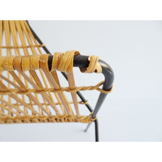 Image 1 of Vintage metal and rattan magazine rack in the shape of a rope
