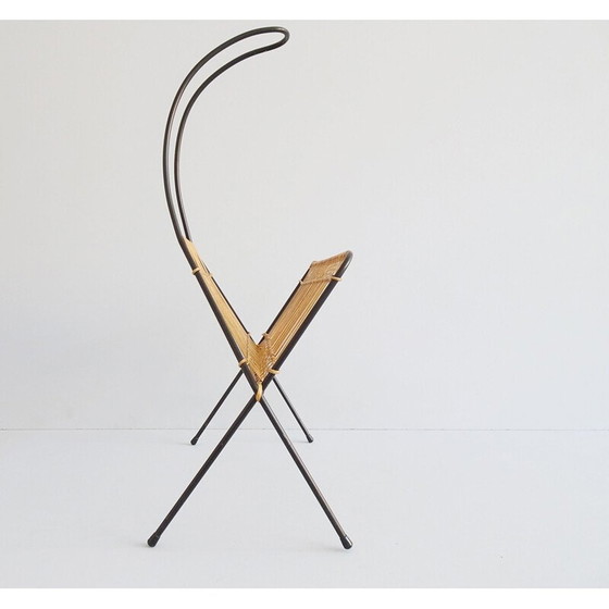 Image 1 of Vintage metal and rattan magazine rack in the shape of a rope
