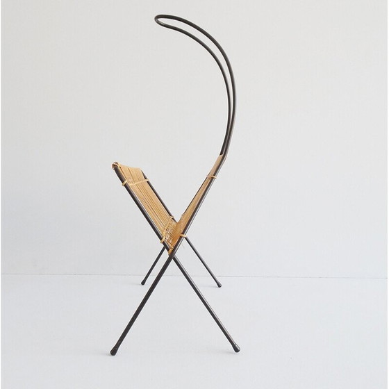 Image 1 of Vintage metal and rattan magazine rack in the shape of a rope