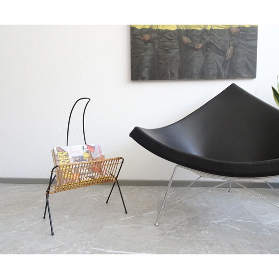Image 1 of Vintage metal and rattan magazine rack in the shape of a rope