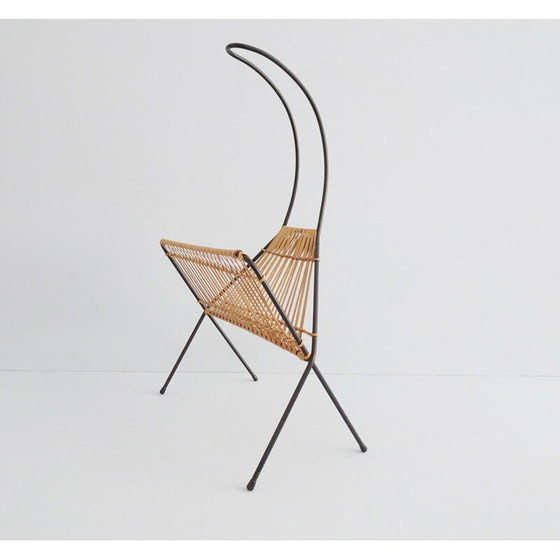 Image 1 of Vintage metal and rattan magazine rack in the shape of a rope