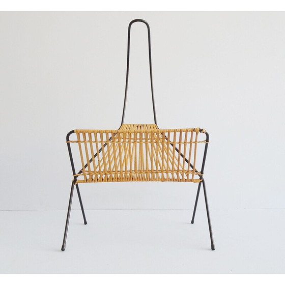 Image 1 of Vintage metal and rattan magazine rack in the shape of a rope