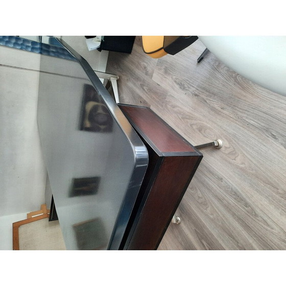 Image 1 of Executive desk, vintage mahogany and brushed metal for Abbondinterni, Italy 1970