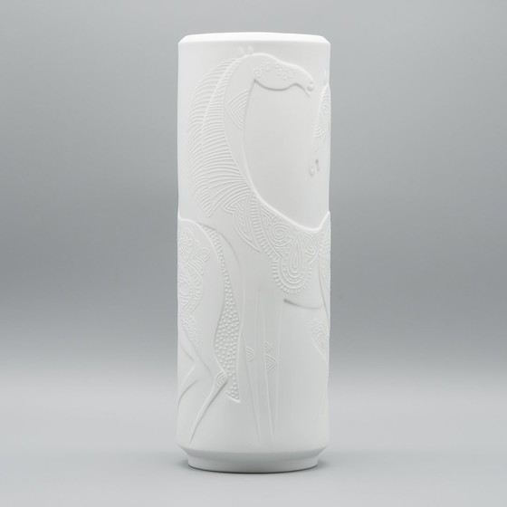 Image 1 of Rare Cuno Fischer Vase Duo H 34Cm Hutschenreuther Bisque Porcelain Animal Relief