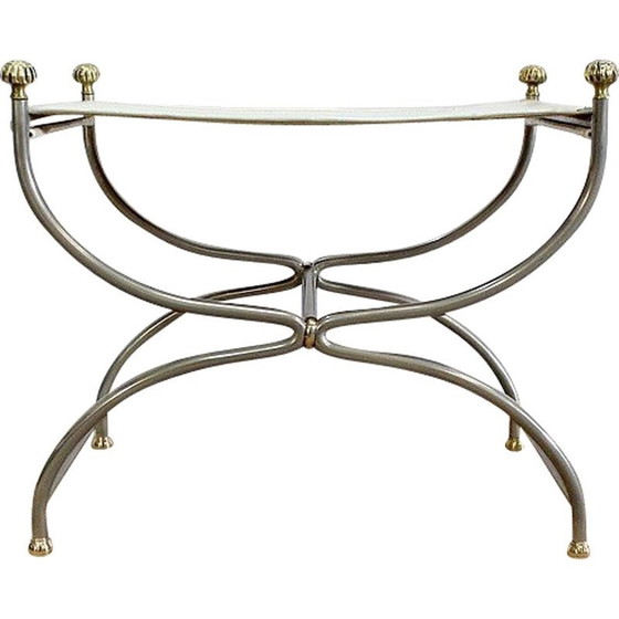 Image 1 of Sgabello vintage Curule in pelle bianca e acciaio