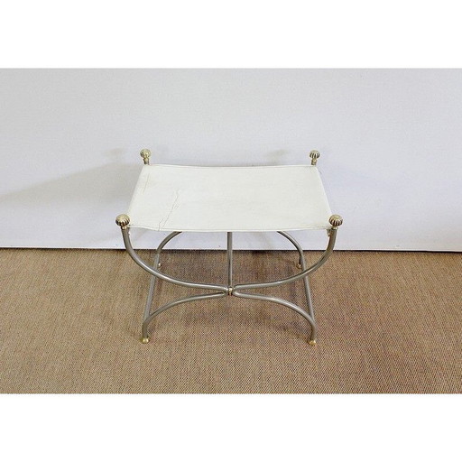 Curule vintage stool in white leather and steel