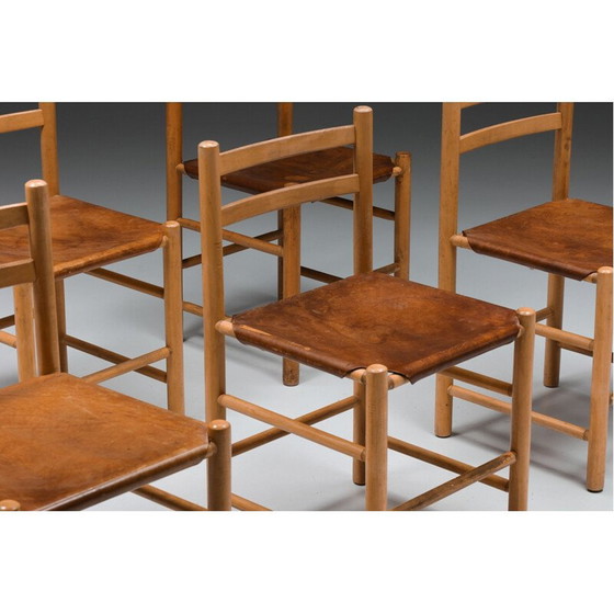 Image 1 of Sedia francese vintage in legno e pelle, Francia 1950