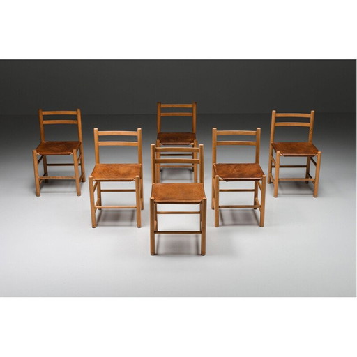 Vintage French chair in wood and leather, France 1950