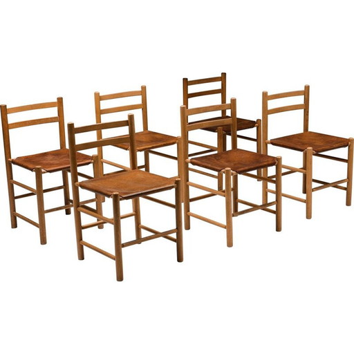 Vintage French chair in wood and leather, France 1950