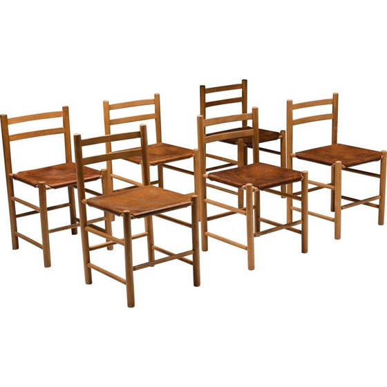 Image 1 of Sedia francese vintage in legno e pelle, Francia 1950